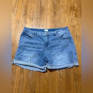 Time and Thru Womens Size 16 Distressed Blue Jean Shorts Cuffed Stretch Casual